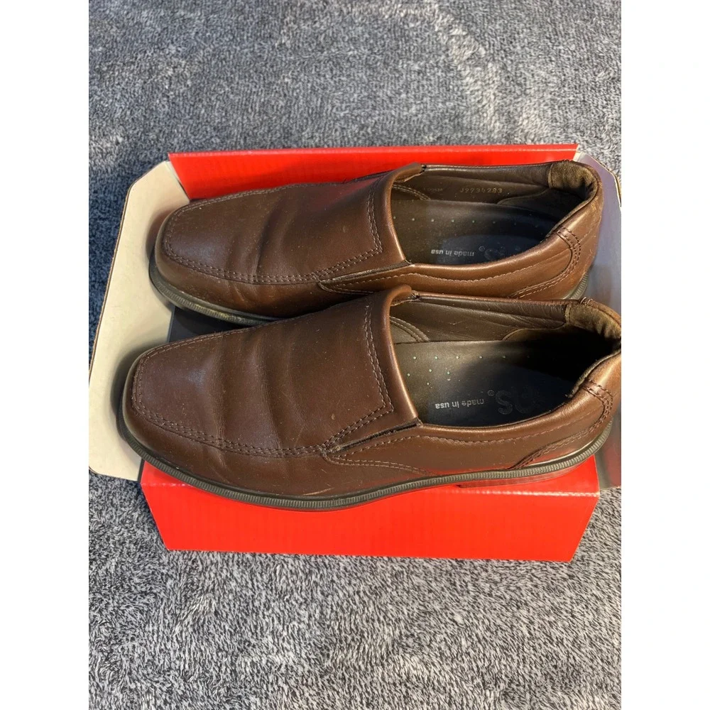 SAS Mens Brown Leather Slip On Loafers Square Toe Dress Shoes 10.5M Made in USA